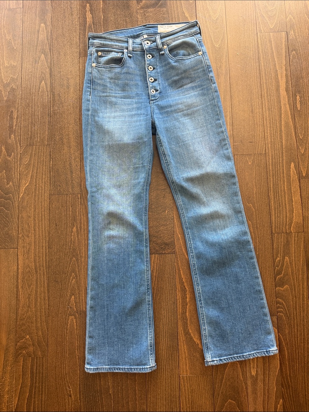 rag & bone Women's Medium Blue Button-Fly Flare Jeans